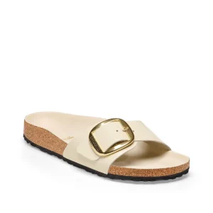 כפכפי בירקנשטוק מדריד אבזם קרם לנשים - Birkenstock Madrid Big Buckle High Shine Ecru