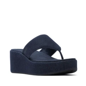Fit Flop Platfformss Wedge Toe Post Denim Dark Denim סנדלי פיטפלופ לנשים כחול